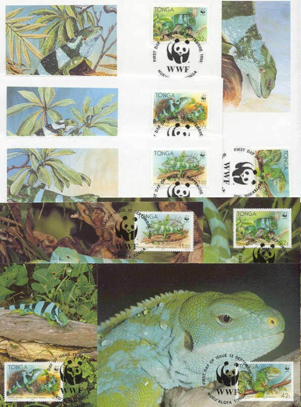 Tonga 8 FDC/cards WWF/Iguana 1990