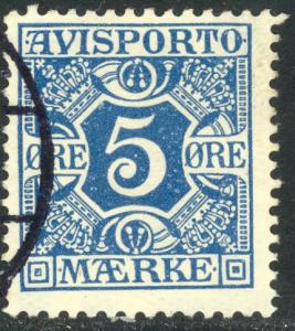 DENMARK 1914-15 5o Blue NEWSPAPER STAMPS Sc P12 VFU