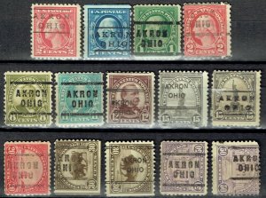 14 precancels f/ AKRON OH. All either types 243 (DLE) L-7 or L-8 Some scarce.