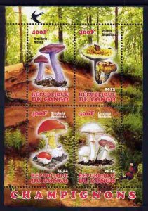 CONGO B. - 2012 - Mushrooms #3 - Perf 4v Sheet - MNH - Private Issue