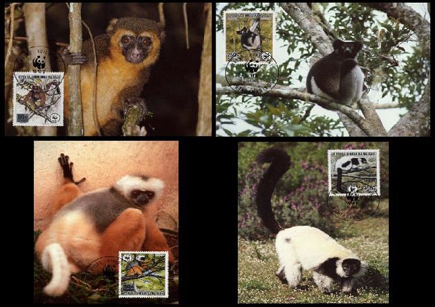 Malagasy Rep. WWF Primates in Peril 4 Official Maxicards