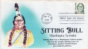 AO-2183-1, 1989, Sitting Bull, Add-on Cachet, First Day Cover, SC 2183