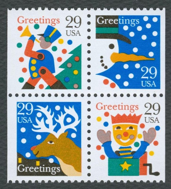 #2798c 29c Christmas: Greetings, Se-Tenant Block, Mint **ANY 4=FREE SHIPPING**