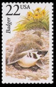 US 2312 North American Wildlife Badger 22c single MNH 1987