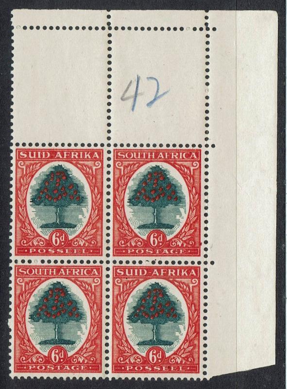 SOUTH AFRICA 1933 ORANGE TREE 6D BLOCK HYPHENATED TYPE III MNH **