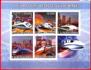 A4522 - SAO TOME & PRINCIPE - ERROR MISPERF Miniature s: 2007, High Speed Trains