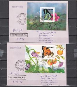 Bhutan, Scott cat. 1124-1124a. Butterfly s/sheets. 2 Mailed Registered covers.