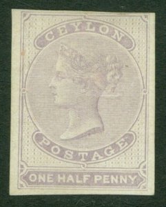 SG 17 Ceylon 1857-64. ½d dull lilac. Mounted mint. 4 close to huge margins...