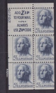 BOBPLATES #1213c Washington Booklet Pane 90% #28216 Upper Left MNH DCV=$50