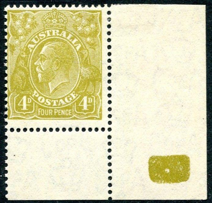 AUSTRALIA-1933 4d Yellow-Olive Sg 129 LIGHTLY MOUNTED MINT V26985