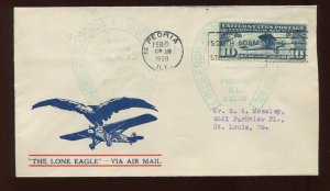 FEB 21 1928 CAM 2  LINDBERGH AIRMAIL COVER PEORIA TO ST LOUIS