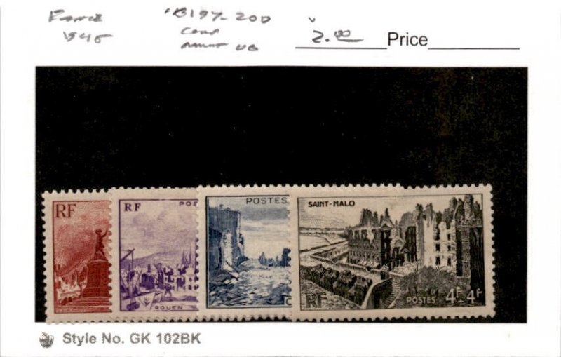 France, Postage Stamp, #B197-B200 Mint Hinged, 1945 World War 2 Ruins (AH)