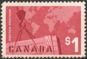 Canada SC#411 $1.00 Export Trade: Crane and World Map (1963) MLH