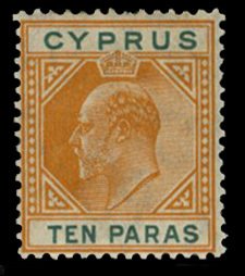 Cyprus #49var (SG 61c) Cat£160, 1904-7 10pa orange and green, broken top lef...