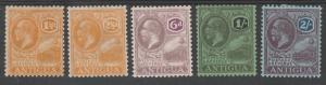 ANTIGUA 1921 KGV BADGE 11/2D 21/2D 6D 1/- AND 2/- WMK MULTIPLE SCRIPT CA