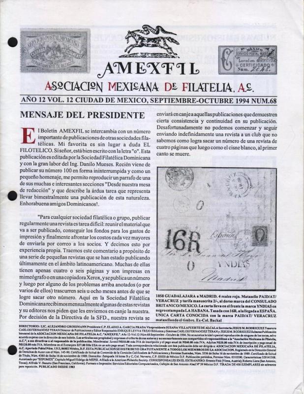 G)1994 MEXICO, AMEXFIL MAGAZINE, SPECIALIZED IN MEXICAN STAM