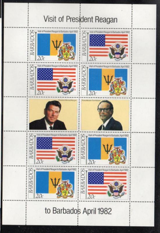 Barbados Sc 581-4 1982 Reagan Visit stamp sheet mint NH