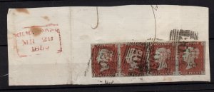 GB QV 1841 1d red brown fine used strip of 4 on original piece WS37131