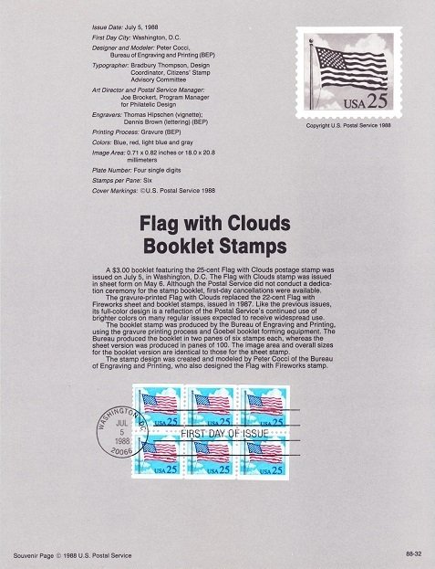 US SP787 Flag with Clouds Booklet Souvenir Page #2285c