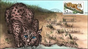 Scott 2482 - $2.00 Bobcat - Goldmine Hand Painted FDC 11 Of 50