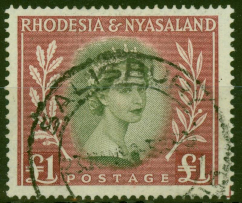 Rhodesia & nyasaland 1954 VERT OLIVE & Lake SG15 très bien utilisé