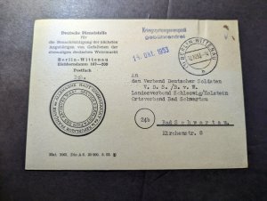 1953 Germany Wartime Mail Postcard Cover Berlin to Bad Schwartau