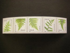 Scott 4848-4852 or 4852a, 49c Ferns coil, Strip of five, MNH Beauties