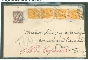 Canada 105/J38 1923 Duplex DPQ 575 - Admiral issue type 1.  Canada to France short paid (for re-direction) cut down at right/sta