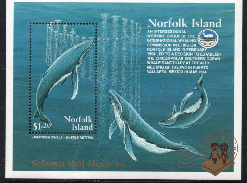 Norfolk Island Sc576a 1995 Whale stamp sheet mint NH Jakarta overpriys