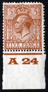 GB KGV 1924 5d Brown SG425 Control A24 Mint Hinged