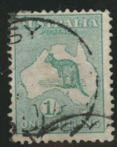 AUSTRALIA  Scott 10 the 1 shilling  Kangaroo Map stamp 19...