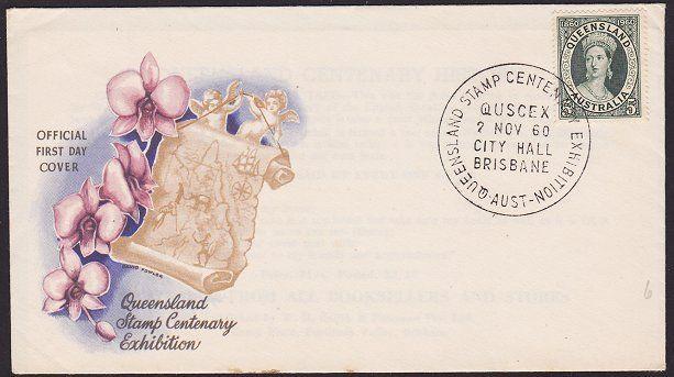 AUSTRALIA 1960 Queensland Stamp Centenary David Fowler FDC - Ex Cancel......1513