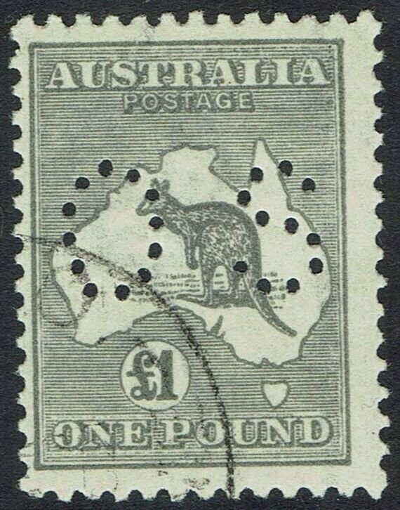 AUSTRALIA 1923 KANGAROO OS 1 POUND 3RD WMK CTO WITH GUM 