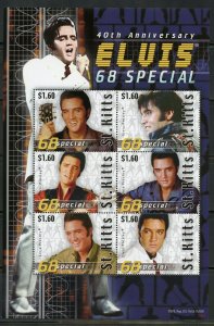 ST. KITTS   2008 40th ANNIVERSARY ELVIS PRESLEY SHEET OF SIX  MINT NH