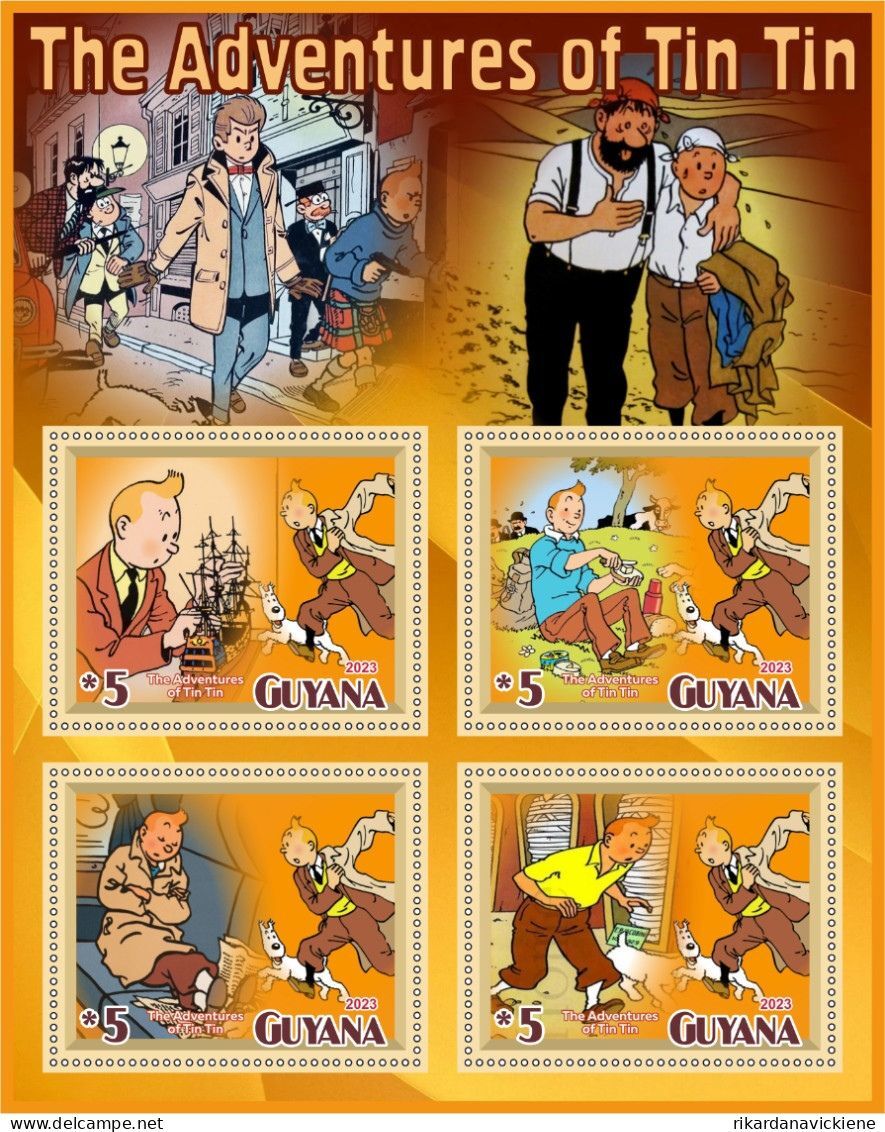 Adventures of Tintin 1+1 sheets perforated 2023 year