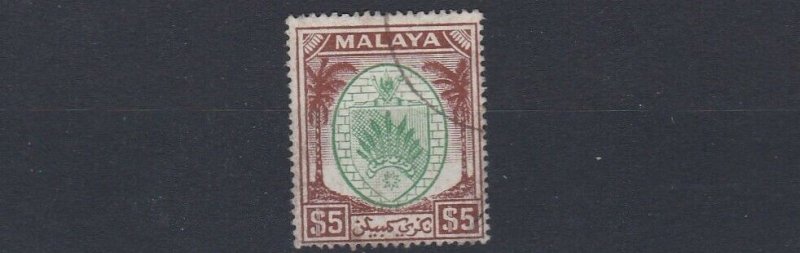 MALAYA  NEGRI SEMBILAN  1949 - 55  S G 62  $5  GREEN & BROWN  USED  CAT £120