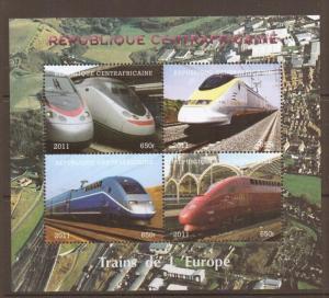 CENTRAL AFRICAN REPUBLIC 2011 TRAINS OF EUROPE MNH