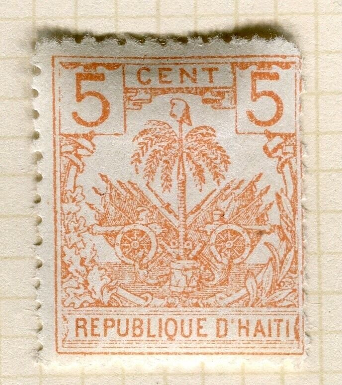 HAITI; Early 1890s Palm Tree issue Mint hinged 5c. Trial print on white paper ?