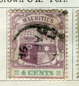 MAURITIUS; 1893 early classic QV issue Mint hinged 4c. value