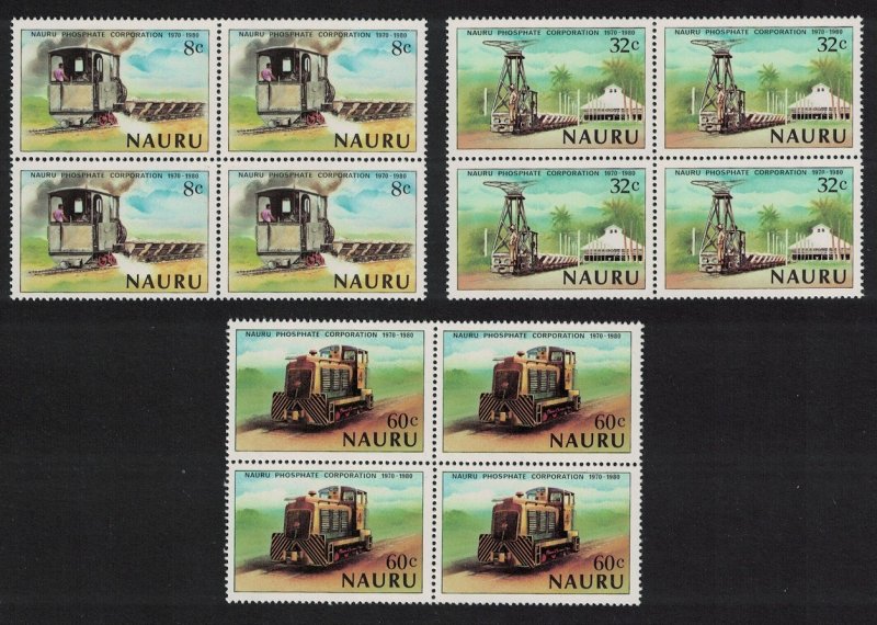 Nauru Railway Locomotives Phosphate Corporation Minerals 3v Blocks of 4 1980