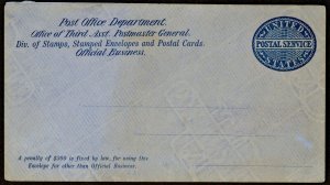 US UO17  Entire, Blue/Blue Post Office Department Postmaster