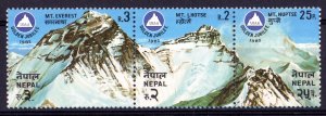 Nepal 1982 Sc#404 INTL.UNION OF ALPINISTS ASSOCIATION Strip 3 MNH