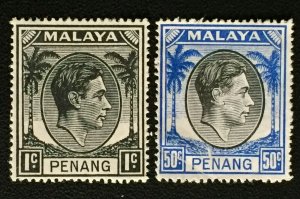 Malaya Straits Settlements PENANG 1949 KGVI 1c & 50c Mint SG#3&19 M3548