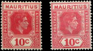 Mauritius SC# 215, 215a  SG# 256, 256c perf 14, perf 15x14 George VI MH