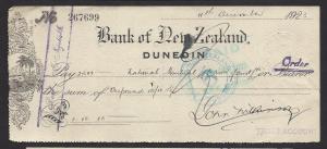 NEW ZEALAND 1923 2d EMBOSSED REVENUE on BANK CHEQUE
