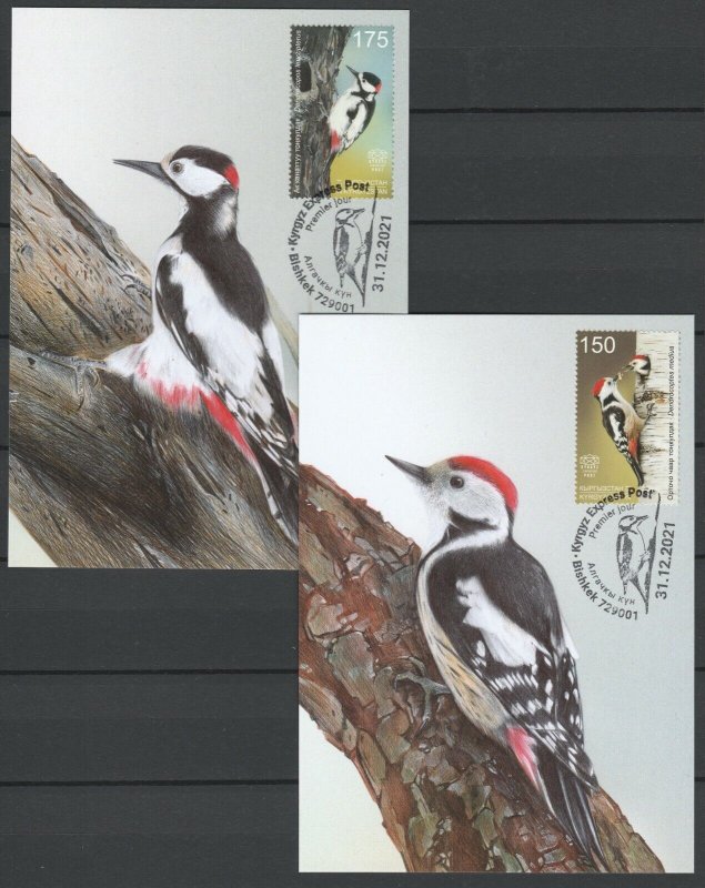 Kyrgyzstan 2021 Birds, Woodpecker joint issue Croatia Maximum Card 