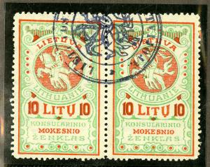 Lithuania Stamps 1920's Consumer Revenue Pair Passport Use
