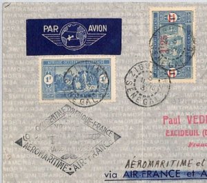 France SENEGAL AOF Air Mail Cover FIRST FLIGHT AEROMARTIME Ziguinchor 1937 YZ94