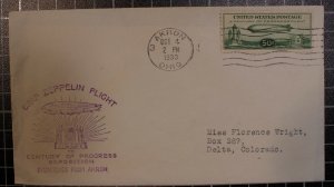 Scott C18 50 Cents Zeppelin Akron, Ohio FDC 4 October 1933 Akron Cachet SCV $300