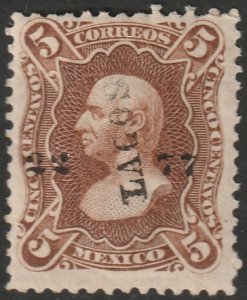 Mexico 1877 Sc 106 MH* Lagos 22 77 overprint disturbed gum/thin